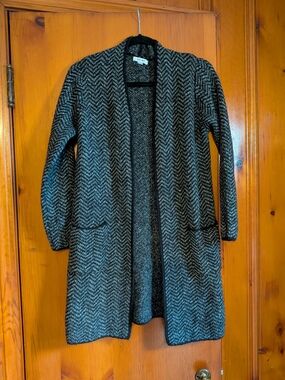 Nine West Black & Gray Knit Open Cardigan